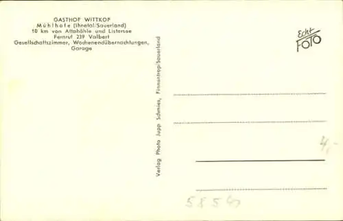 Ak Mühlhofe Valbert Meinerzhagen im Sauerland, Gasthof Wittkop