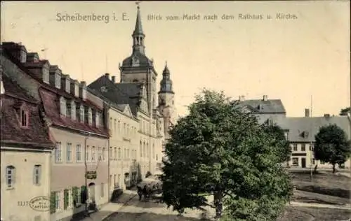 Ak Scheibenberg im Erzgebirge, Markt, Rathaus, Kirche