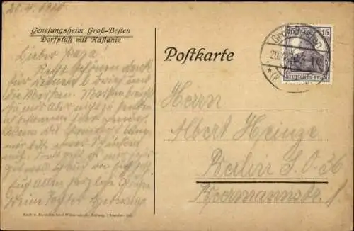 Ak Groß Besten Bestensee in Brandenburg, Genesungsheim, Dorfplatz, Kastanie