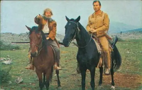 Sammelbild Karl May, Filmszene Winnetou III, Unter Geiern, Nr. 154, Old Shatterhand, Sam Hawkens