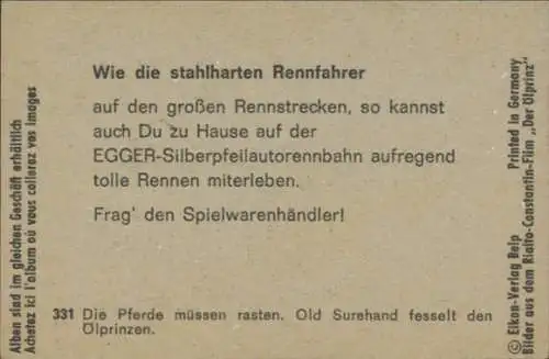 Sammelbild Karl May, Filmszene Der Ölprinz, Nr. 331, Old Surehand fesselt den Ölprinzen