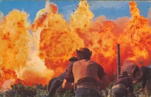 Sammelbild Karl May, Filmszene Winnetou III, Unter Geiern, Bild 134, Explosion