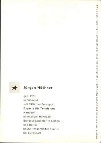 Ak Schauspieler Jürgen Höthker, Portrait, Autogramm, Eurosport