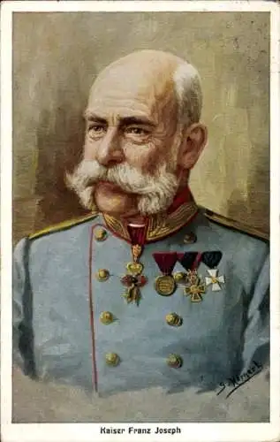 Künstler Ak Hornert, G., Kaiser Franz Joseph I., Portrait in Uniform, Orden