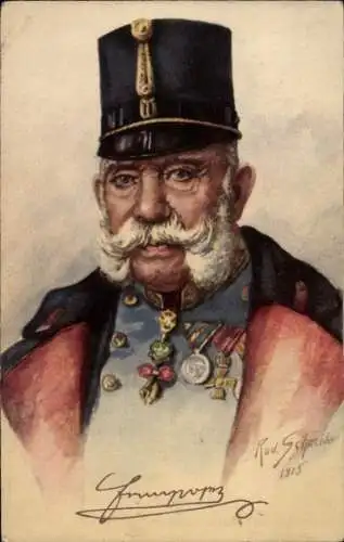 Künstler Ak Schneider, R., Kaiser Farnz Joseph I. in Uniform