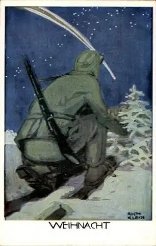 Künstler Ak Klein, R., Weihnachten, Krieg, Soldat, Stern