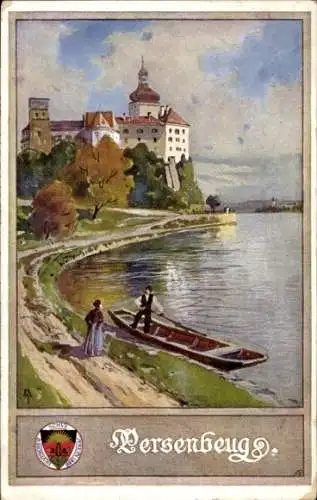 Künstler Ak Persenburg Gottsdorf Niederösterreich, Schloss Persenbeug, Boot