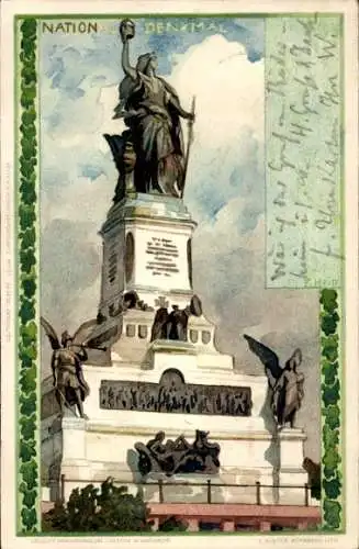 Litho Rüdesheim am Rhein in Hessen, Nationaldenkmal