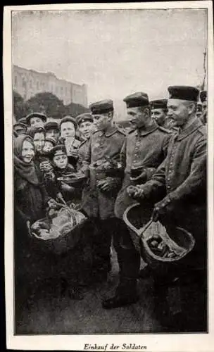 Ak Einkauf der Soldaten, Deutsche Soldaten, Händlerinnen, Korb