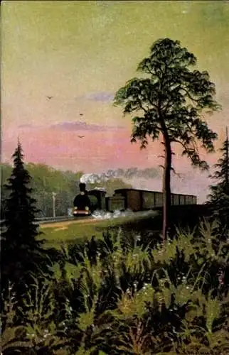 Ak Russland, Eisenbahn, Lokomotive, Baum, I. WK