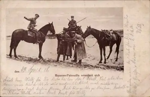 Ak Husaren-Patrouille, Deutsche Soldaten zu Pferden, I. WK