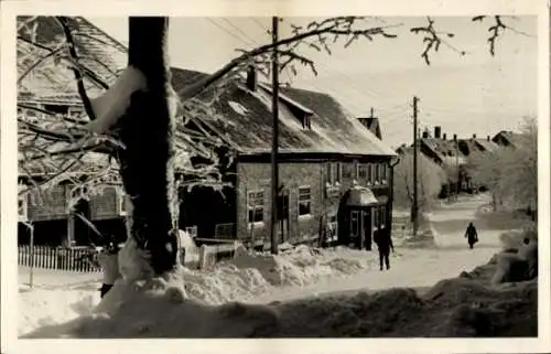 Ak Frauenwald am Rennsteig Ilmenau in Thüringen, Gasthof Nüchter im Winter