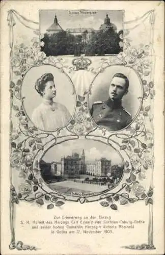 Ak Herzog Carl Eduard von Sachsen Coburg Gotha, Victoria Adelheid, Schloss Friedenstein, Ehrenburg