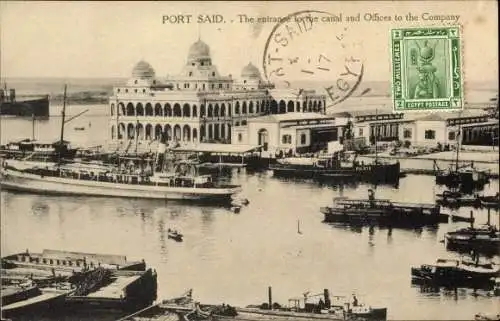 Ak Port Said Ägypten, Eingang des Kanals und Büro der Suez Canal Company