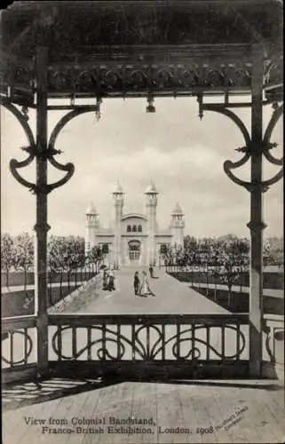 Ak London City England, Französisch-Britische Ausstellung 1908, Blick vom Colonial Bandstand