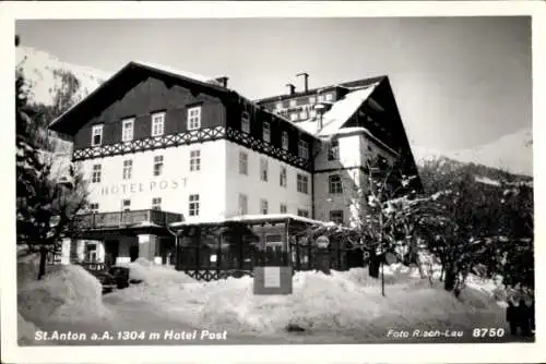 Ak Sankt Anton am Arlberg Tirol Österreich, Hotel Post im Winter