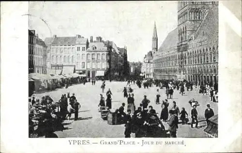 Ak Ypern Westflandern, Großer Markt, Markttag