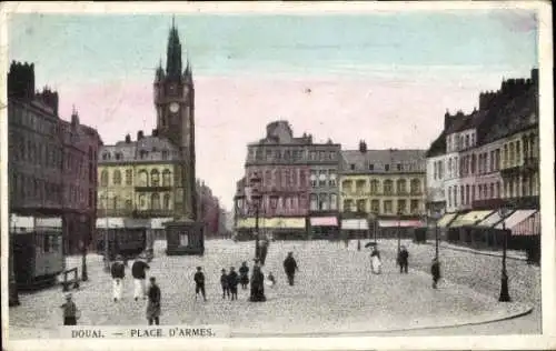 Ak Douai Nord, Blick auf den Place d'Armes, die Kirche