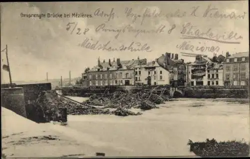 Ak Mézières sur Oise Aisne, gesprengte Brücke