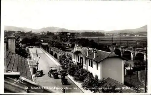 Ak Irún Baskenland Spanien, Frontière Franco Espagnole, Les trois ponts internationaux