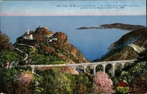 Ak Èze Alpes Maritimes, Panorama, Viadukt, Brücke, Kap Ferrat