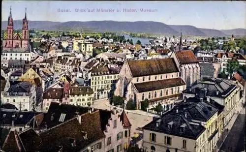 Ak Basel Bâle Stadt Schweiz, Blick auf Münster und Museum