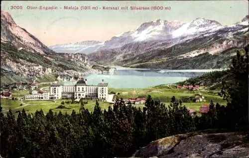 Ak Engadin Kt. Graubünden, Maloja, Kursaal mit Silsersee