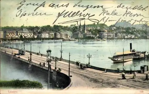 Ak Luzern Stadt Schweiz, Brücke, Dampfer