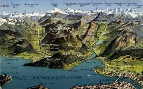 Landkarten Ak Vierwaldstättersee Kanton Uri, Luzern, Berge