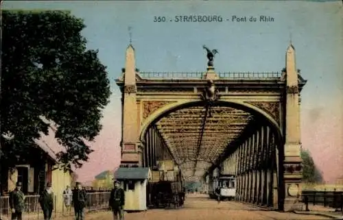 Ak Strasbourg Straßburg Elsass Bas Rhin, Rheinbrücke, Straßenbahn