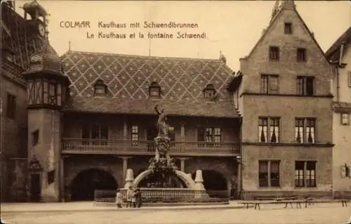 Ak Colmar Kolmar Elsass Haut Rhin, Kaufhaus mit Schwendibrunnen