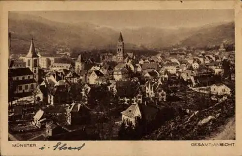 Ak Münster Munster Haut Rhin, Panorama von der Ortschaft