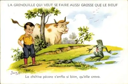 Künstler Ak Patt, Jim, La Grenouille qui veut se faire aussi grosse que le boeuf