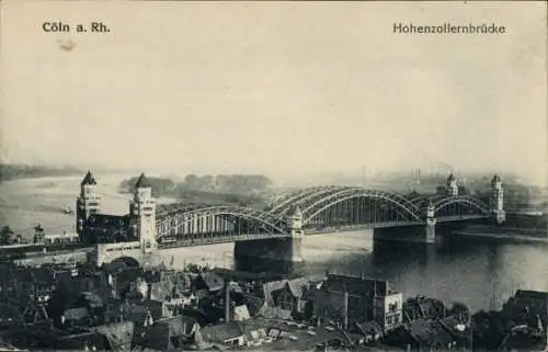 Ak Köln am Rhein, Hohenzollernbrücke, Fliegeraufnahme