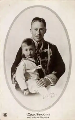 Ak Kronprinz Wilhelm von Preußen mit Sohn, Husarenuniform