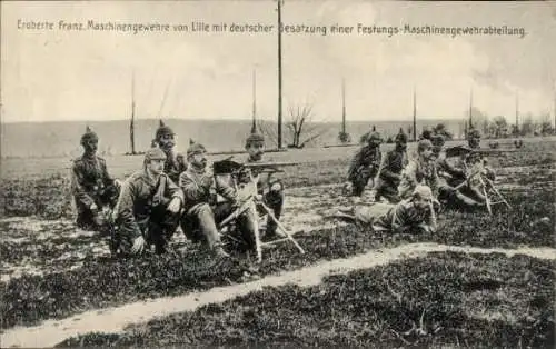 Ak Festungs-MG-Abteilung, eroberte französische Maschinengewehre von Lille, deutsche Besatzung