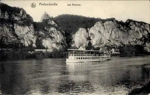 Ak Profondeville Wallonien Namur, Les Rochers, Dampfer