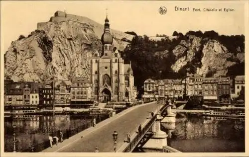 Ak Dinant Wallonien Namur, Brücke, Zitadelle und Kirche