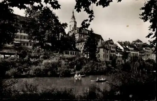 Ak Tübingen am Neckar, Hölderlinturm, Ruderboote