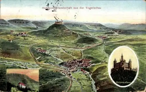 Ak Hechingen im Zollernalbkreis,, Hohenzollerlandschaft aus der Vogelschau, Schloss Hohenzollern