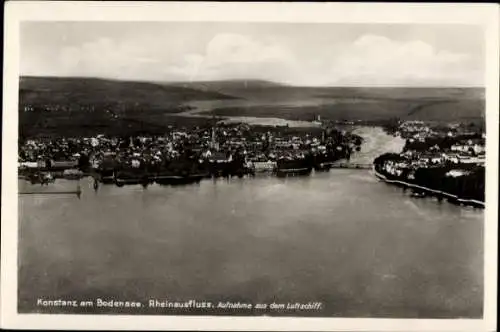 Ak Konstanz am Bodensee, Rheinausfluss, Aufnahme aus dem Luftschiff