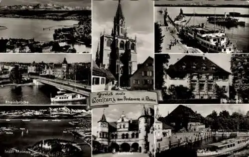 Ak Konstanz am Bodensee, Münster, Hafen, Spielbank, Konziliumsgebäude, Mainau, Rheinbrücke