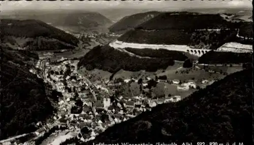 Ak Wiesensteig in der Schwäbischen Alb, Fliegeraufnahme, Viadukt