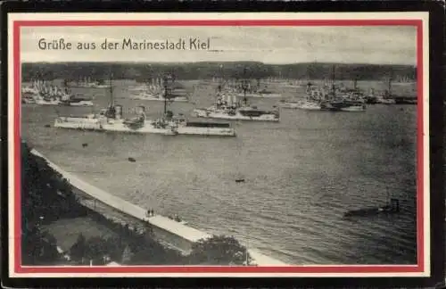 Passepartout Ak Kiel, Kriegsschiffe, Kaiserliche Marine