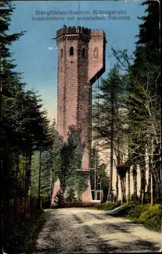 Ak Heidelberg am Neckar, Königstuhl, Bergbahn-Station, Aussichtsturm, elektrischer Fahrstuhl