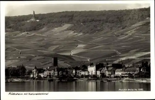 Ak Rüdesheim am Rhein, Gesamtansicht mit Nationaldenkmal