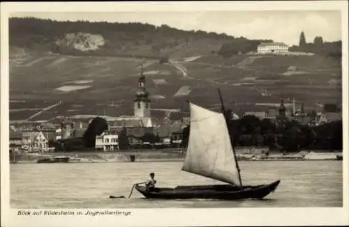 Ak Rüdesheim am Rhein, Teilansicht, Jugendherberge, Boot