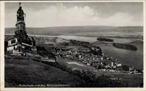 Ak Rüdesheim am Rhein, Panorama, Nationaldenkmal