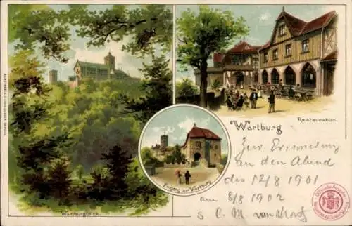 Litho Lutherstadt Eisenach in Thüringen, Wartburg, Eingangstor, Restauration