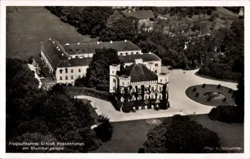 Ak Possenhofen Pöcking am Starnberger See Oberbayern, Schloss, Fliegeraufnahme